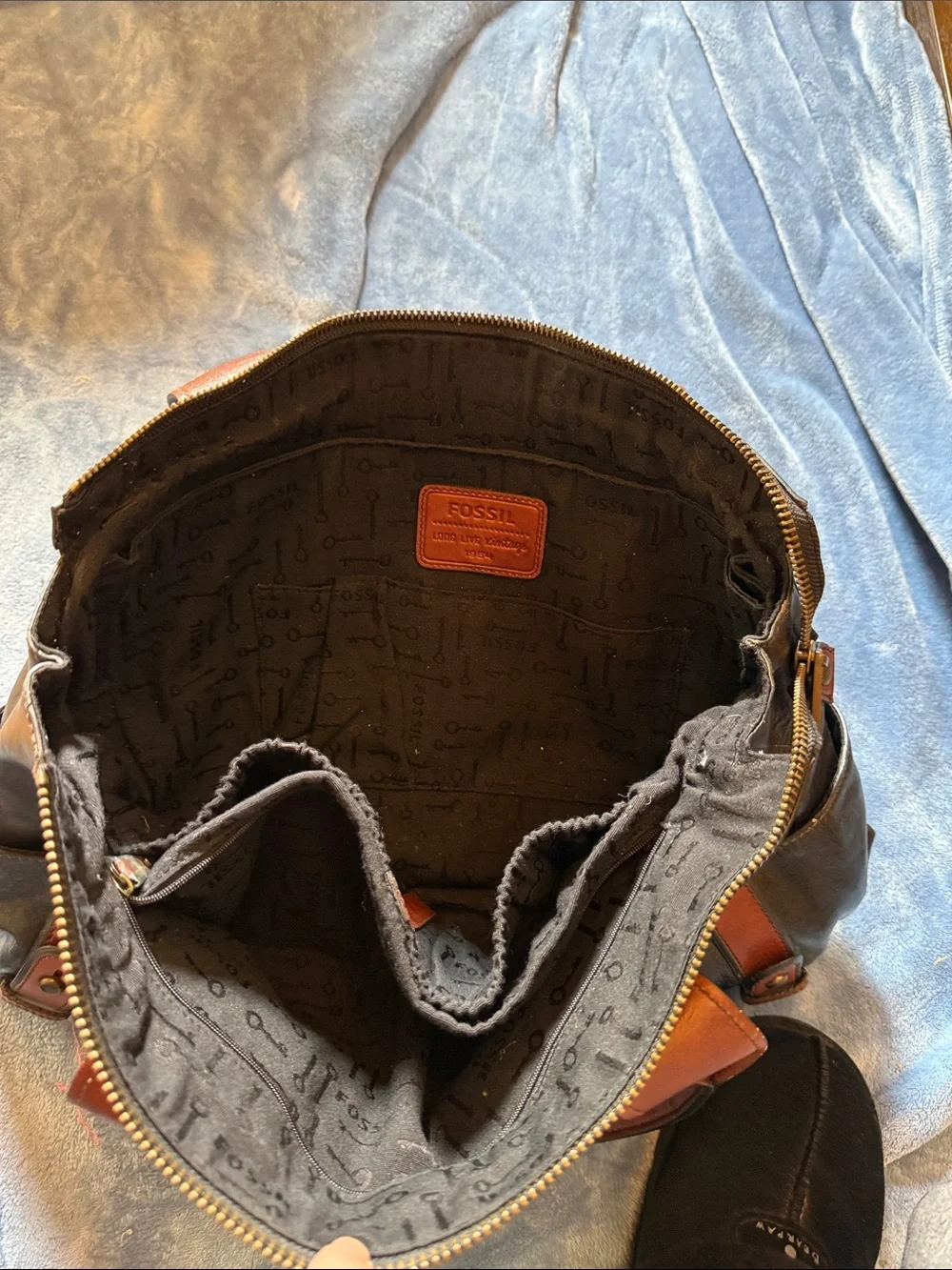 Fossil Two-Tone Brown and Cognac Leather Duffel Bag